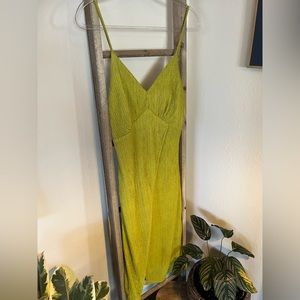 Lulus chartreuse faux wrap midi dress in size S